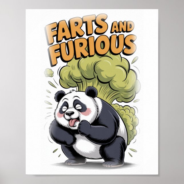 Poster Funny Panda making a Fart on a White (Frente)