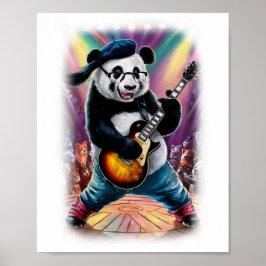 Poster Funny Panda Rocker on Stage on a White