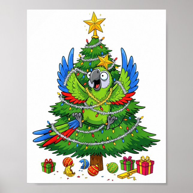 Poster Funny Parrot Christmas Tree Lights Kids Mens Women (Frente)