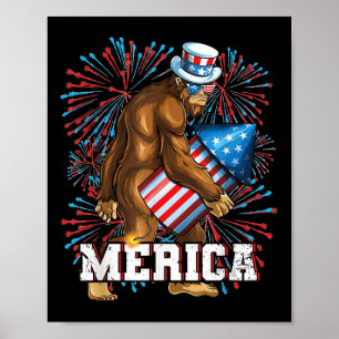 Poster Funny Patriot Sasquatch Bigfoot Fireworks Sungs