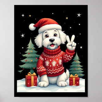 Poster Funny Peace Hand Maltese Christmas Lights Womens M