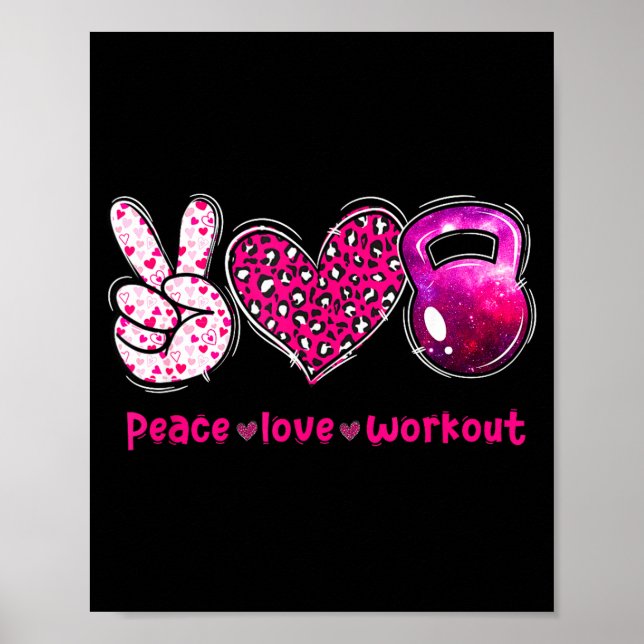 Poster Funny Peace Love Workout Gym Lifting Gymer Valenti (Frente)
