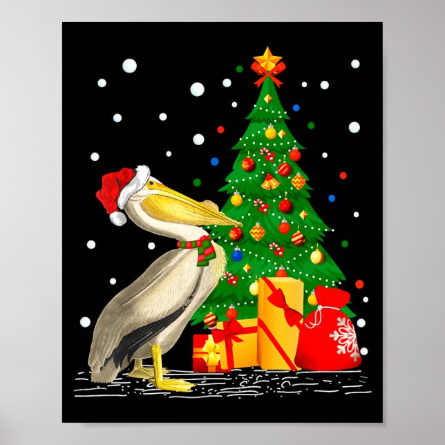 Poster Funny Pelican Lover Gift Santa Hat Pelican Christm (Frente)