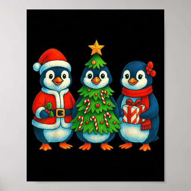 Poster Funny Penguin Christmas Lights Penguin Cute Xmas H (Frente)