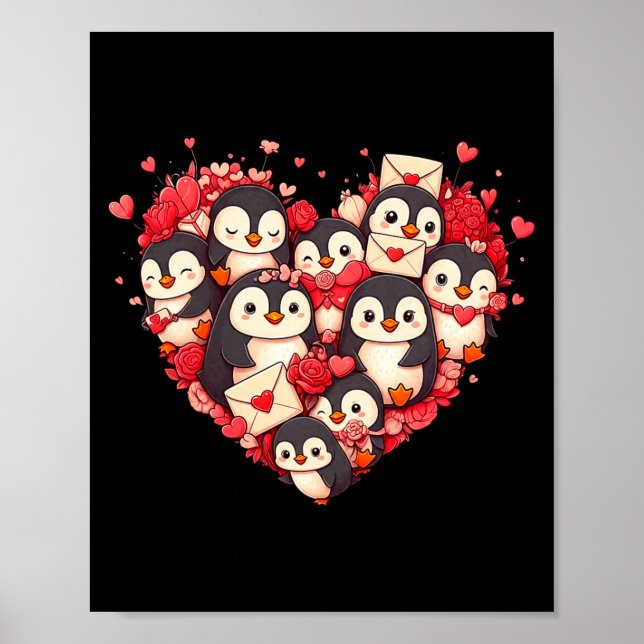Poster Funny Penguin Heart Valentine Penguin Womens Mens  (Frente)