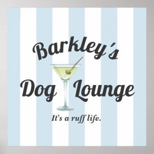 Poster Funny Personalized Blue Stripe Dog Lounge