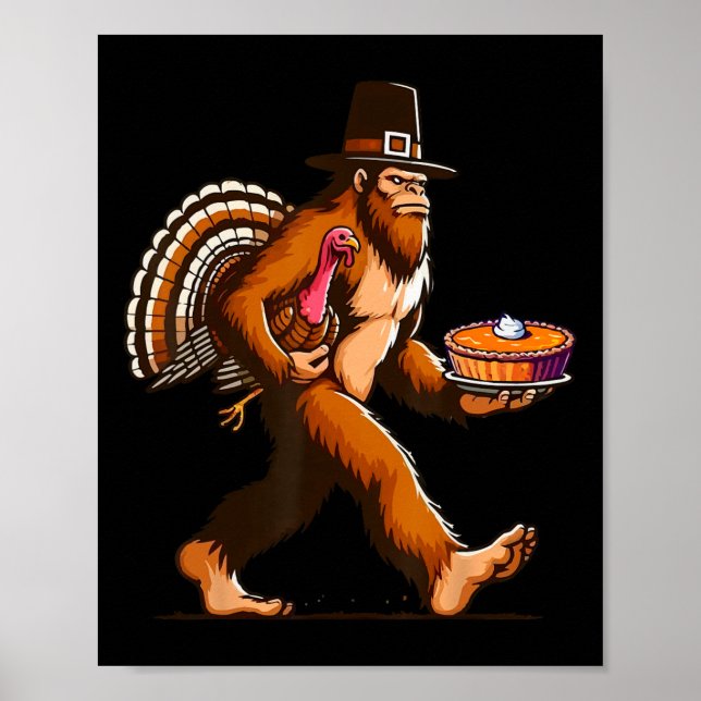 Poster Funny Pilgrim Sasquatch Yeti E Pumpkin Pie Obrigad (Frente)