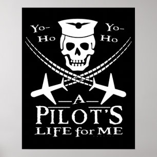 Poster Funny Pilot Skull Cross Airplanes Pirata Humor