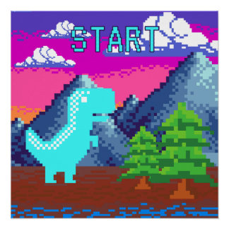 Pôster Funny Pixel Gamer Pixelated- Dinosaur Illustration
