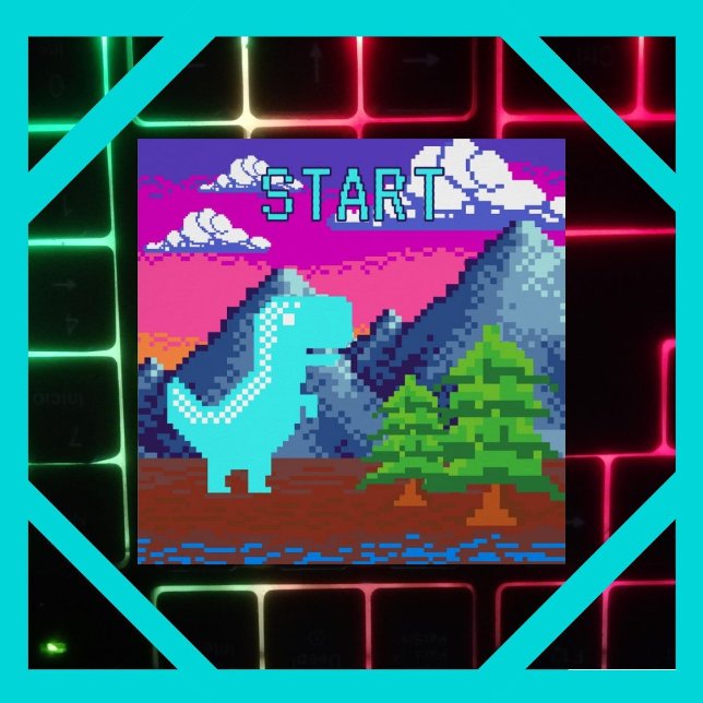 Pôster Funny Pixel Gamer Pixelated- Dinosaur Illustration (Funny Pixel Gamer Pixelated- Dinosaur Illustration Two Page The Zazzle Perfect Poster Glossy Finish)