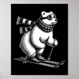 Poster Funny Polar Bear Loves Skiing In The Snow On Ski H