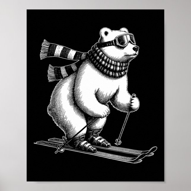 Poster Funny Polar Bear Loves Skiing In The Snow On Ski H (Frente)