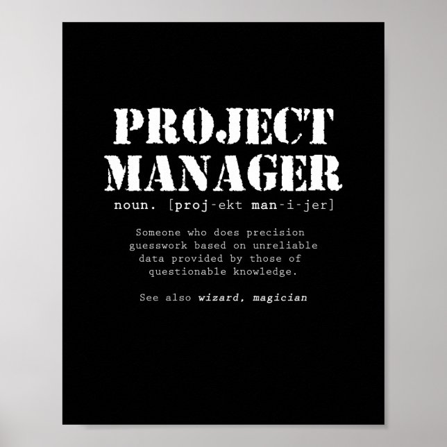 Poster Funny Project Manager Dictionary Definition (Frente)
