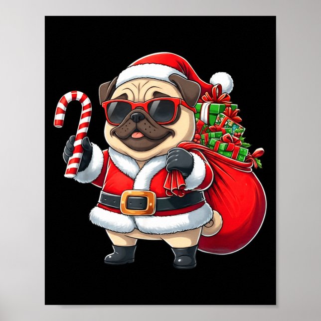 Poster Funny Pug Christmas Santa Outfit Xmas Mom Dad Kids (Frente)