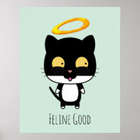 Funny Pun Black Cat With A Golden Halo Cartoon