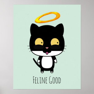 Poster Funny Pun Black Cat With A Golden Halo Cartoon