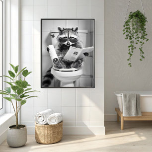 Poster Funny Raccoon Bathroom Humorous Animal Wall Art