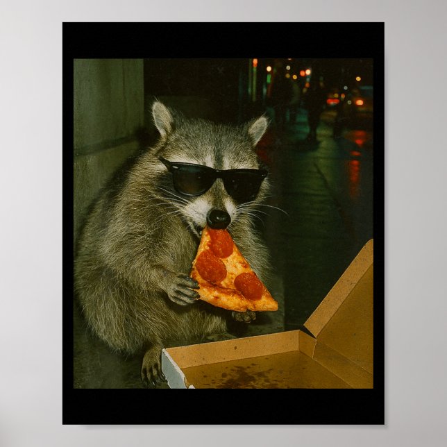 Poster Funny Raccoon Eating Zza Animal Meme  (Frente)