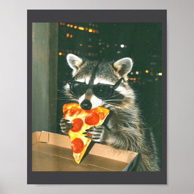 Poster Funny Raccoon Eating Zza Animal Meme Men Women Kid (Frente)