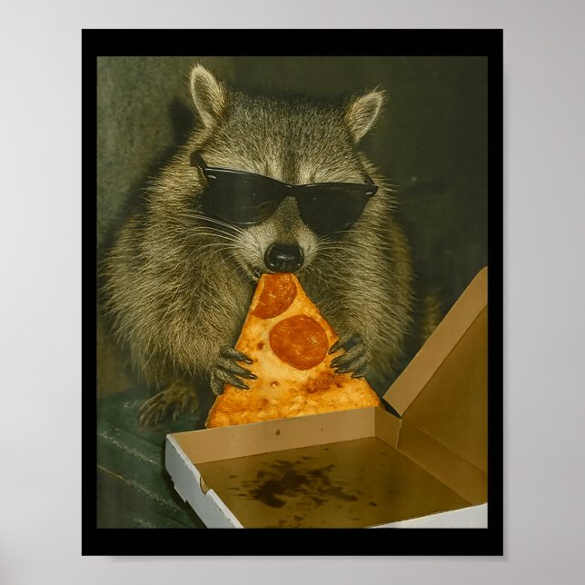 Poster Funny Raccoon Eating Zza Animal Meme Raccoon  (Frente)