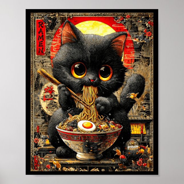 Poster Funny Ramen Cat Noodle Lovers Anime Otaku  (Frente)