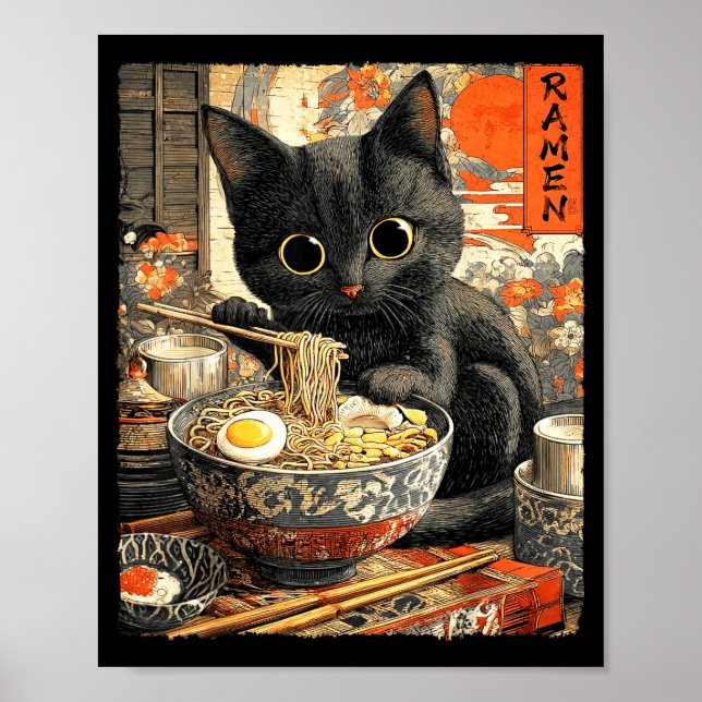 Poster Funny Ramen Cat Noodle Lovers Anime Otaku  (Frente)
