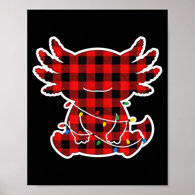 Poster Funny Red And Black Buffalo Plaid Axolotl Christma (Frente)