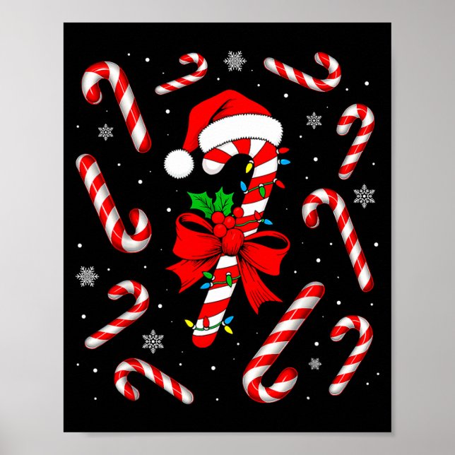 Poster Funny Red And White Candy Cane Xmas Lights Santa C (Frente)