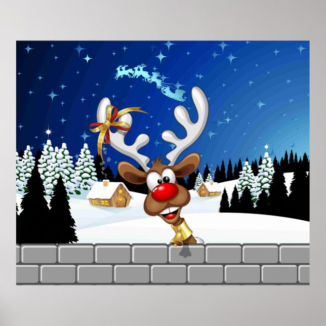 Poster Funny Reindeer Peeking Christmas Meme  (Frente)