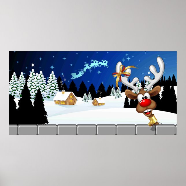Poster Funny Reindeer Peeking Christmas Meme  (Frente)
