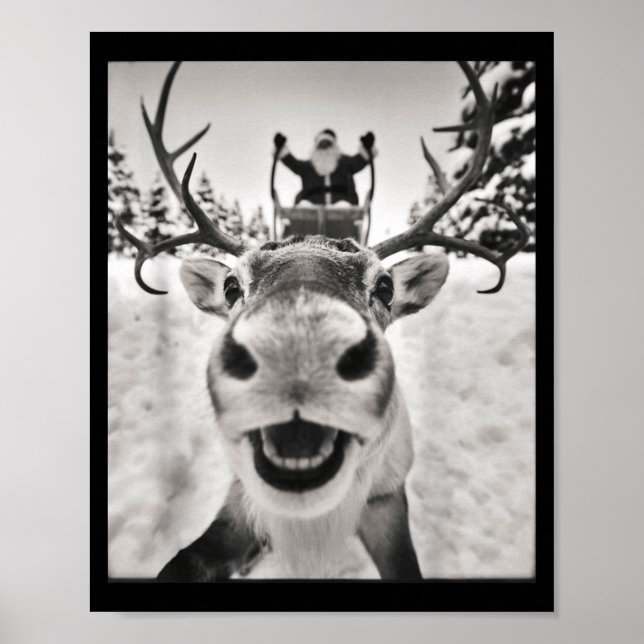 Poster Funny Reindeer Selfie Christmas Santa Funny Kids  (Frente)