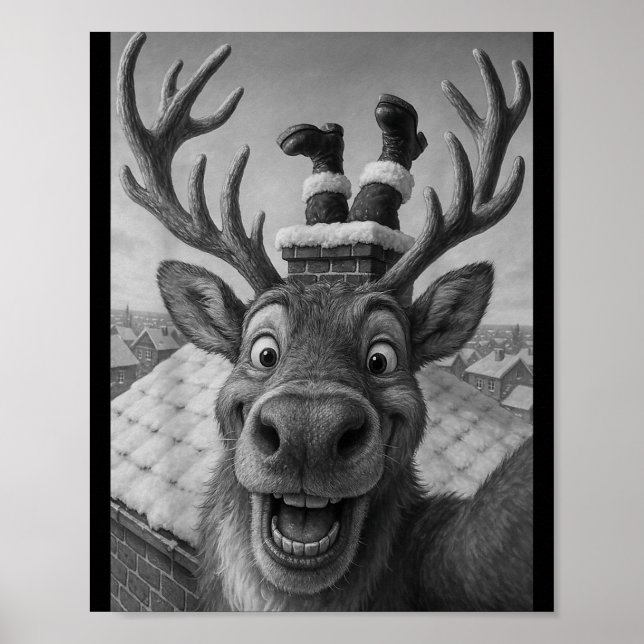 Poster Funny Reindeer Selfie Santa Boys Girls Christmas  (Frente)