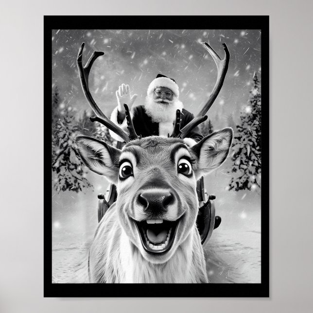Poster Funny Reindeer Selfie Santa Christmas Men Women Ki (Frente)