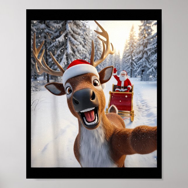 Poster Funny Reindeer Selfie Santa Merry Christmas Men Wo (Frente)