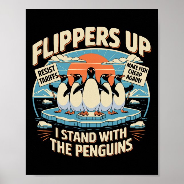 Poster Funny Resiste Pinguins Protestando Contra Tarifas  (Frente)