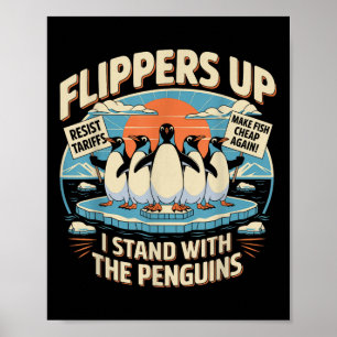 Poster Funny Resiste Pinguins Protestando Contra Tarifas
