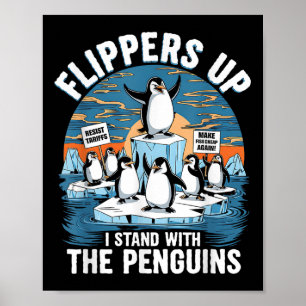 Poster Funny Resiste Pinguins Protestando Contra Tarifas