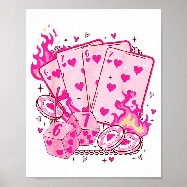 Poster Funny Retro 6 7 Valentine Love Hearts Playing Card (Frente)