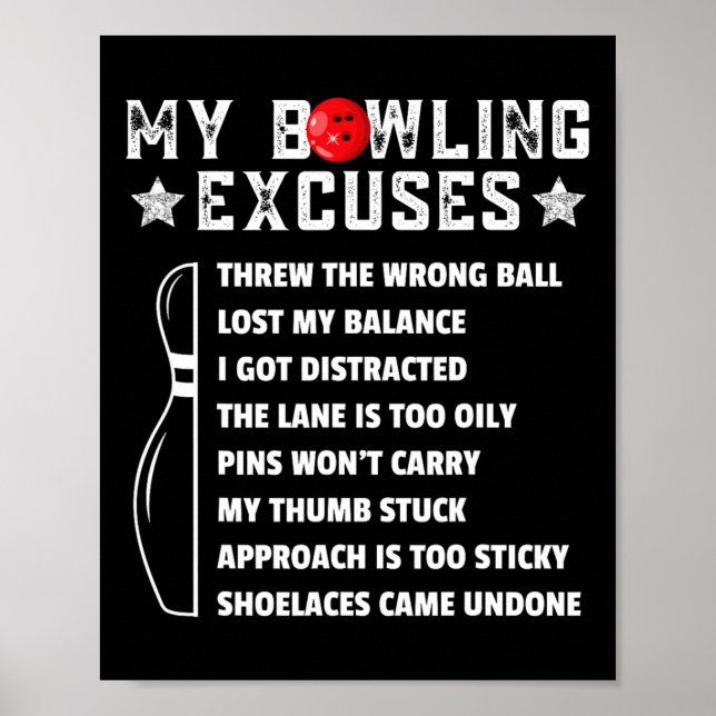 Poster Funny Retro Bowling Excuses For League Night Bowle (Frente)