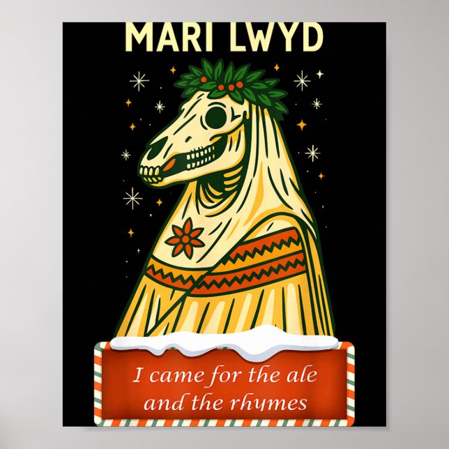 Poster Funny Retro Folklore Skeleton Horse Mari Lwyd Yule (Frente)