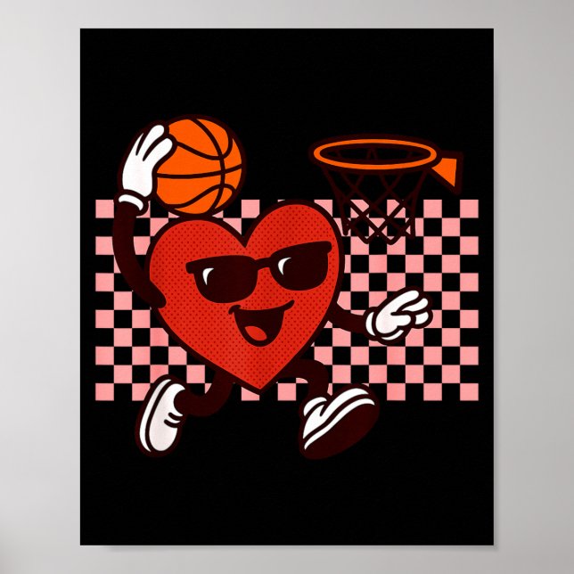 Poster Funny Retro Heart Graphic Basketball Player Kids V (Frente)