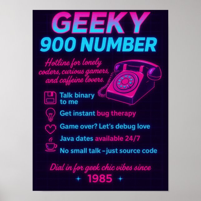 Poster Funny Retro Hotline Wall Art for Coders & Gamers (Frente)
