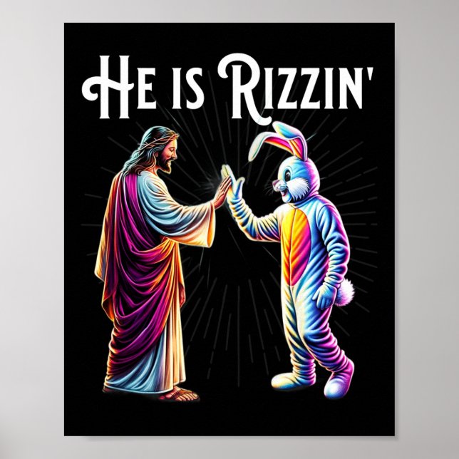 Poster Funny Rizz He Is Rizzin Jesus High Five Easter Bun (Frente)