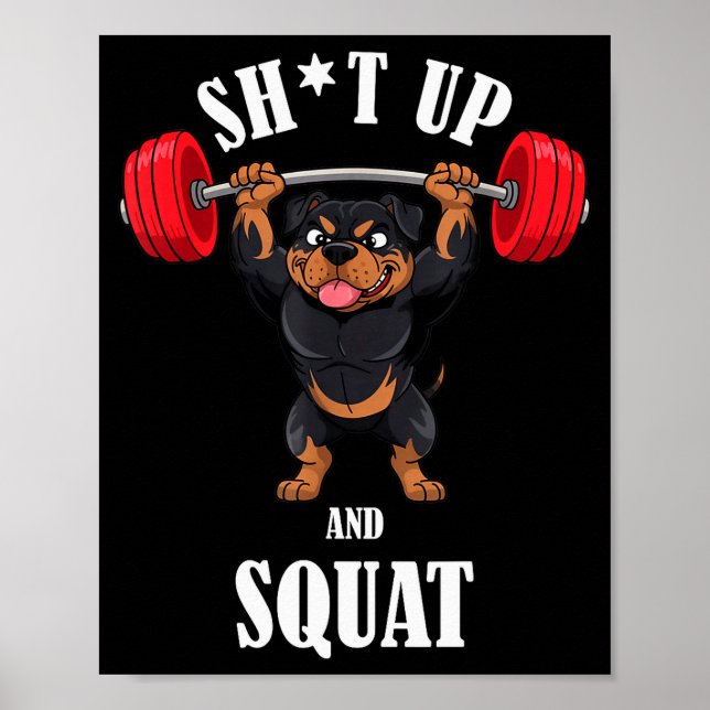 Poster Funny Rottweiler Fitness Squating Workout Weightli (Frente)