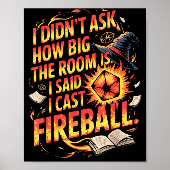 Poster Funny Rpg I Cast Fireball Quote With Wizard Hat An (Frente)