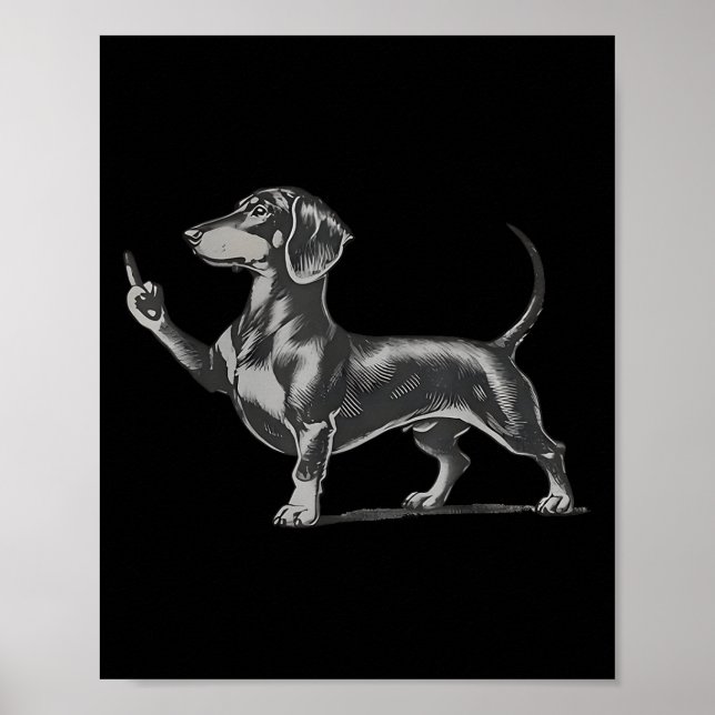 Poster Funny Rude Black Dachshund Dog Meme Middle Finger  (Frente)