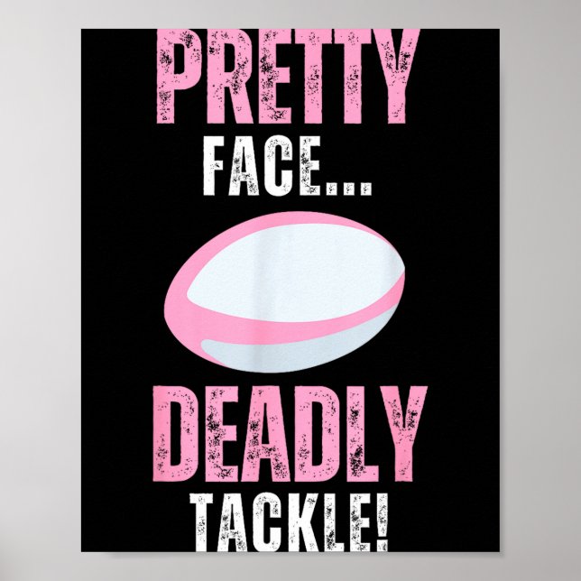 Poster Funny Rugby Gift For Girls Pretty Face Deadly Tack (Frente)