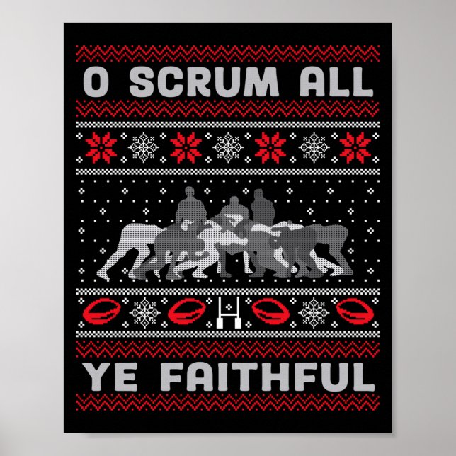 Poster Funny Rugby O Scrum All Ye Faithful Ugly Merry Chr (Frente)