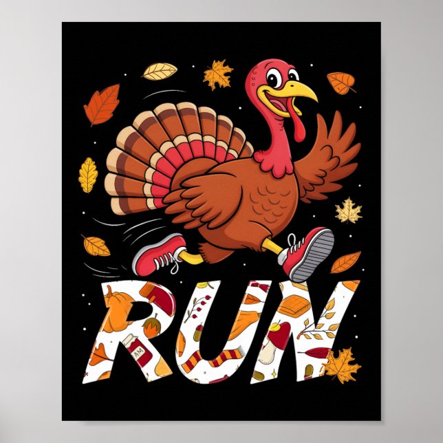 Poster Funny Run Running 5k Race Turkey Trot Thanksgiving (Frente)