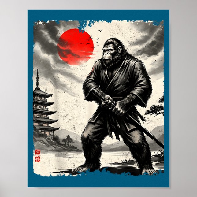 Poster Funny Samurai Bigfoot Japanese Art Graphic Tee Ani (Frente)